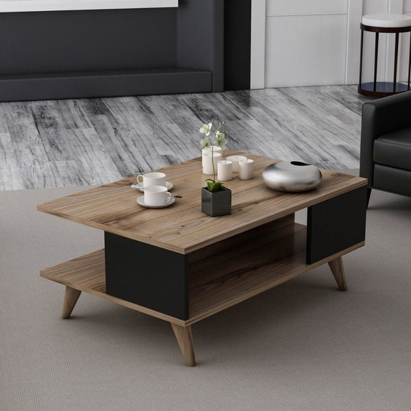 Tavolino da salotto da caffè 90x60x38,6 cm Lyontav nero e noce sconto