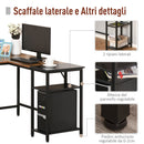 Scrivania da Ufficio ad Angolo Porta PC 150x120x75 cm in Legno e Metallo  Nera e Marrone