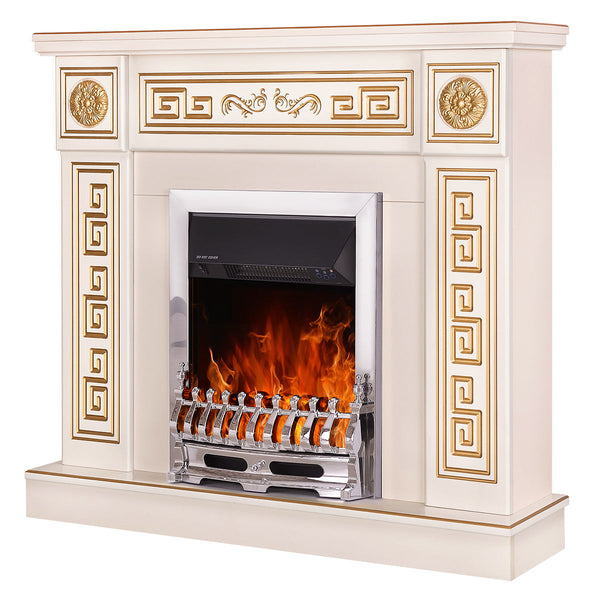 Camino Elettrico da Pavimento 102x110x30 cm Effetto Fiamma 2000W Versailles & Galileo Silver Avorio online