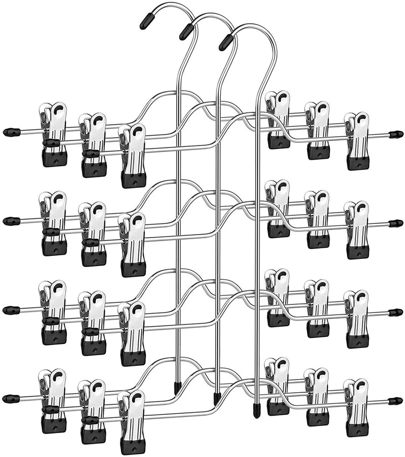 Set 3 Grucce Multiple in Metallo Appendiabiti Salvaspazio con Pinze a 4 Livelli