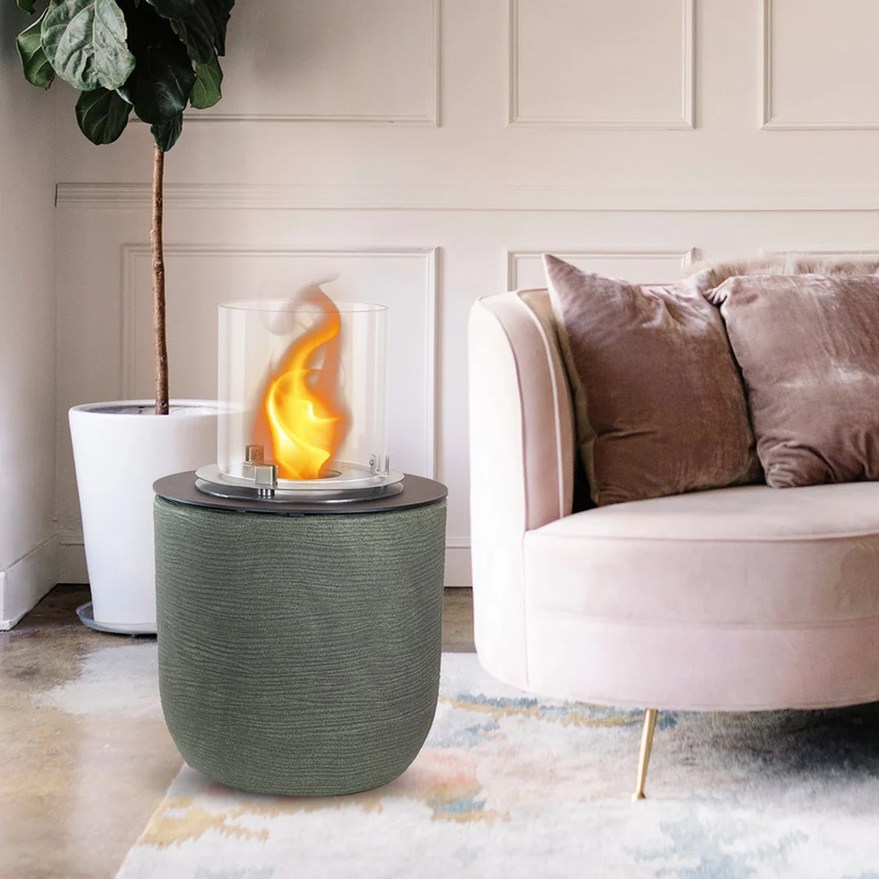Camino a Bioetanolo Braciere da Pavimento Ø35xh55 cm per Interno ed Esterno Raffaello Verde Salvia