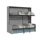 Letto Doppio A Scomparsa Kando Con Divano Con Materassi Cemento e Azzurro      