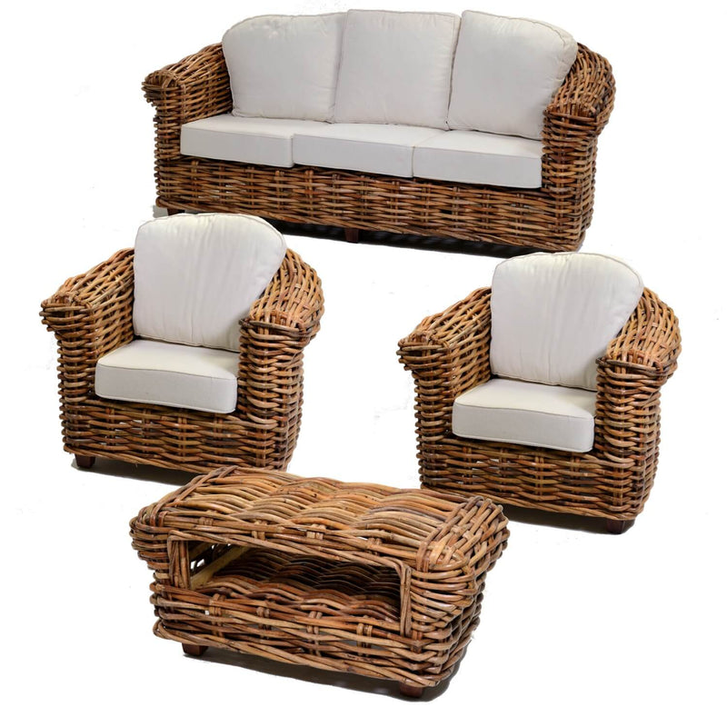 Set Salotto da Giardino 2 Poltrone Tavolino Divano 3 Posti in Rattan Astana Naturale