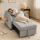 Poltrona Letto 3 in 1 Estraibile con Schienale Regolabile e Tavolino Laterale Letto 60x181 cm in Tessuto Effetto Lino Grigio      