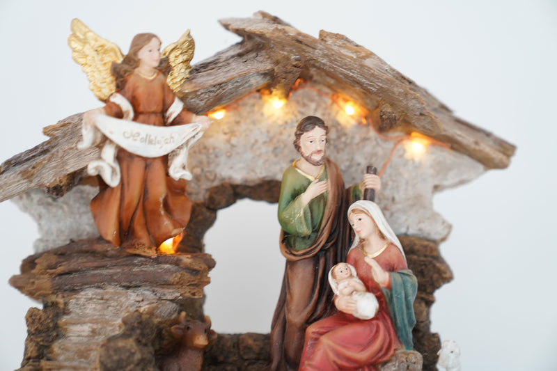 Natività Decorativa con Capanna 20h cm con Luci