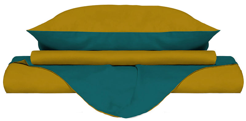 Copripiumino con Sacco e Federe Doubleface Ocra/Verde Bottiglia Singolo