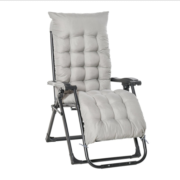 online Sedia Sdraio Pieghevole da Giardino 90x65x110 cm con Schienale Reclinabile e Materassino Grigio Chiaro