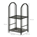 Portalegna per Camino Legnaia a 2 ripiani in Metallo 41,5x32,5x74,5 cm Max 60Kg con attrezzi Nero