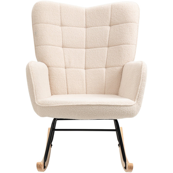 sconto Poltrona a Dondolo Imbottita in Legno e Acciaio per Soggiorno e Camera da Letto 71x92x101 cm Beige