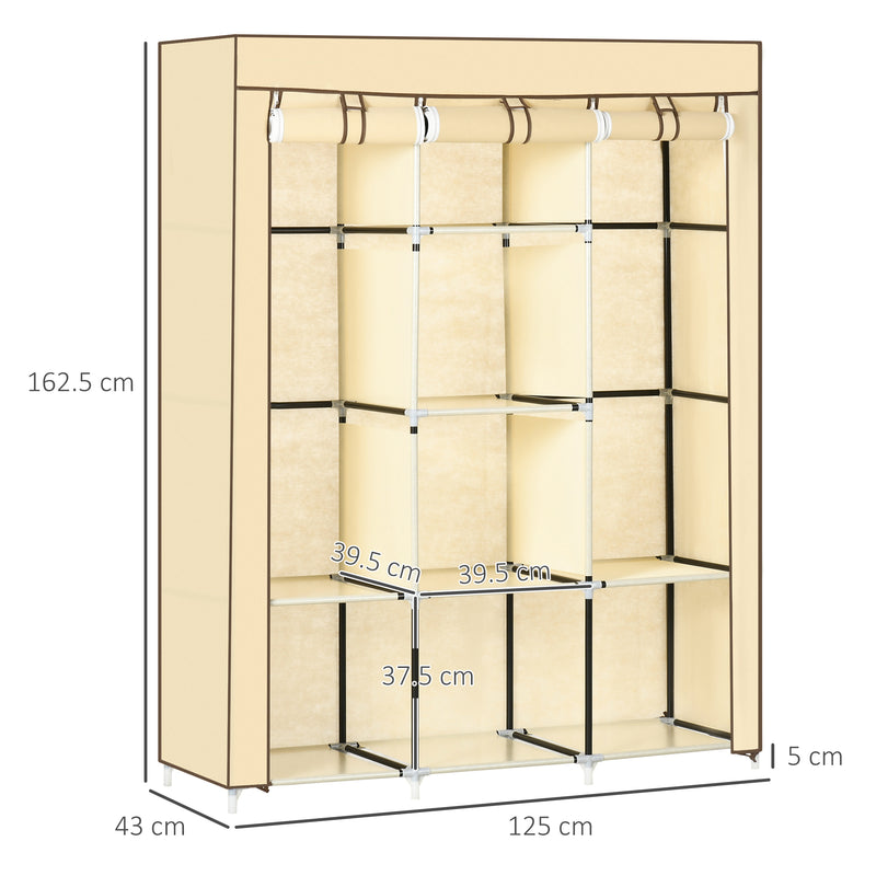Armadio  Guardaroba da Campeggio 125x43x162,5 cm 8 Ripiani in Tessuto Beige