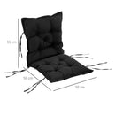 Cuscino per Sedie da Giardino 100x50 cm con Laccetti in Poliestere Nero