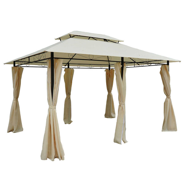 online Gazebo da Giardino 3x4m con Tende in Acciaio e Poliestere Bianco e Crema