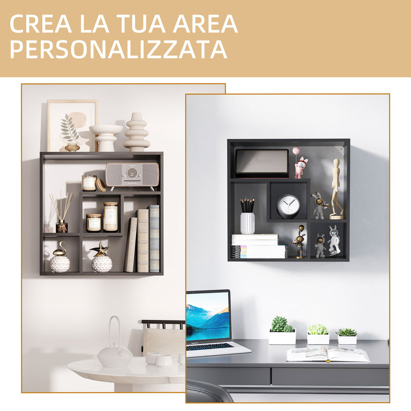 Libreria da Parete 60x25x60 cm Ripiani Asimmetrici in Legno Truciolare Nero