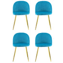 Set 4 Sedie 50x45x80 cm in Tessuto Vellutato Piedi Oro Blu