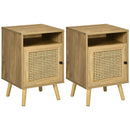 Set 2 Comodini con Anta 39x35x60 cm in Truciolato e Rattan Naturale