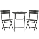 Set Tavolino e 2 Sedie Pieghevoli da Giardino in Acciaio e HDPE Grigio Scuro