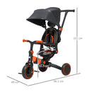 Passeggino Triciclo 3 in 1 con Sedile Girevole 360° Rosso