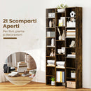 Libreria Moderna 89,5x23,5x181 cm con 21 Scomparti e 10 Ripiani Regolabili in Truciolato Marrone Rustico      
