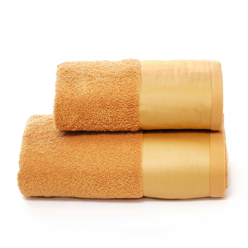 Set Spugna Asciugamani Viso + Ospite con Balza in Raso Garrini Hope Bronzo