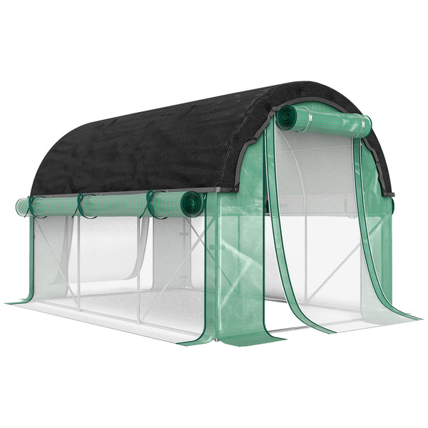 online Serra a Tunnel 3x2 m con Rete Ombreggiante Extra Finestre e Ingresso a Zip in PE e Acciaio Verde