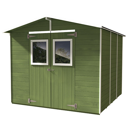 Casetta Box Capanno in Legno Verde per Attrezzi con 2 Porte e Finestre 238X305X214Cm