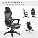 Sedia da Gaming Ergonomica con Schienale Reclinabile e Poggiapiedi Retrattile in Tessuto Grigio   