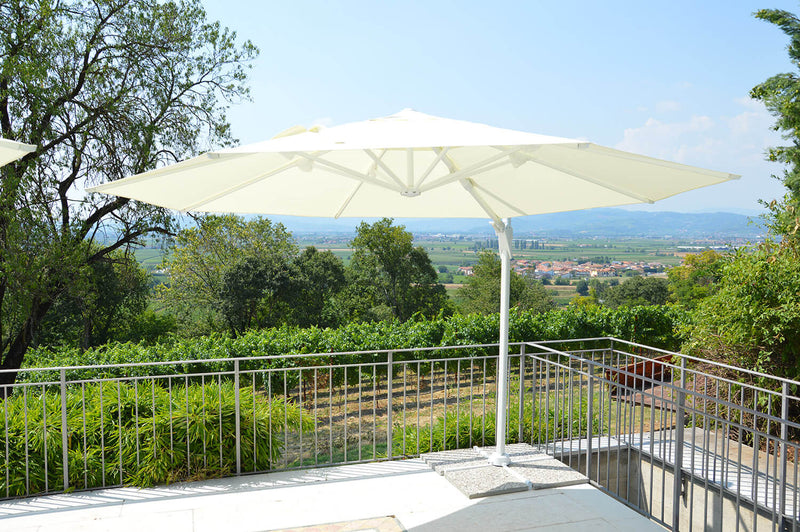 Ombrellone da Giardino Decentrato Ø3,5m in Alluminio Telo in Poliestere Mosini Jazz Bianco