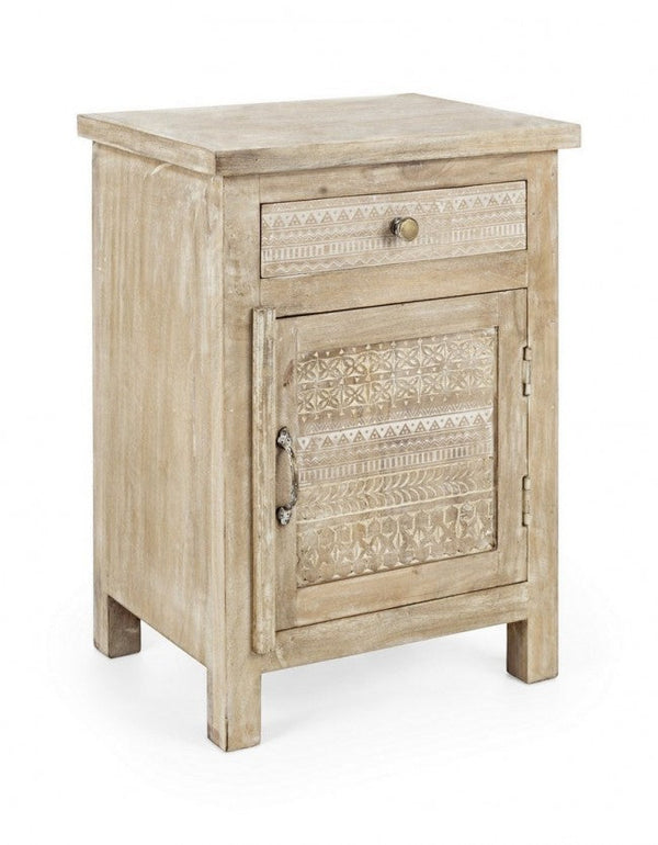 Comodino 1 Anta 1 Cassetto con Vetrora in Legno sconto