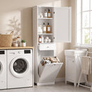 Mobile Bagno a Colonna 45x30x180 cm con Cesto Portabiancheria Ribaltabile in MDF Bianco      
