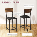 Set Bancone Bar Pieghevole e 2 Sgabelli Alti con Portavini e Portacalici Marrone   