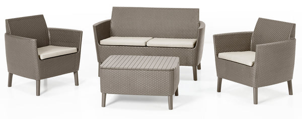 Set Salotto da Giardino in Resina Divano 2 Poltrone e Tavolino Bauer Salemo Cappuccino acquista