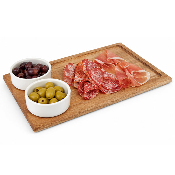 acquista Vassoio Tagliere da Portata 30x18 cm 2 Ciotole per Aperitivo in Ceramica Bianco