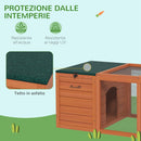 Conigliera in Legno con 2 Casette 140x52x46cm Recinto Centrale e Tetto Apribile Arancione