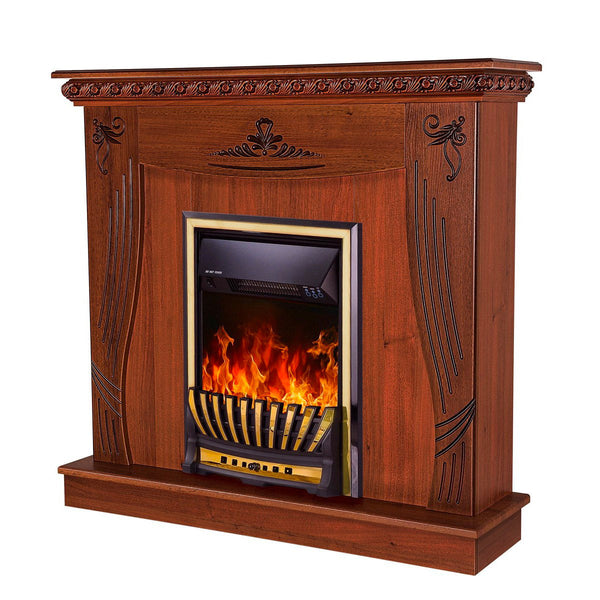 prezzo Camino Elettrico da Pavimento 103,5x110x30 cm Effetto Fiamma 2000W Napoli & Meridian Noce