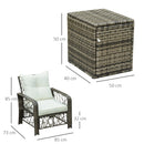Set 2 Poltrone da Giardino con Tavolino Contenitore in Acciaio e Rattan Grigio