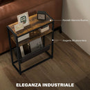 Tavolino Stretto Stile Industriale con 3 Ripiani Porta Riviste a Forma di V Comodino per Soggiorno Piccoli Spazi Marrone Rustico      