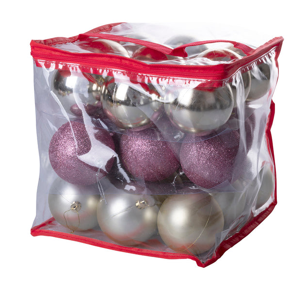 prezzo Set 27 Palle di Natale Ø8 cm in Plastica Rosa/Oro