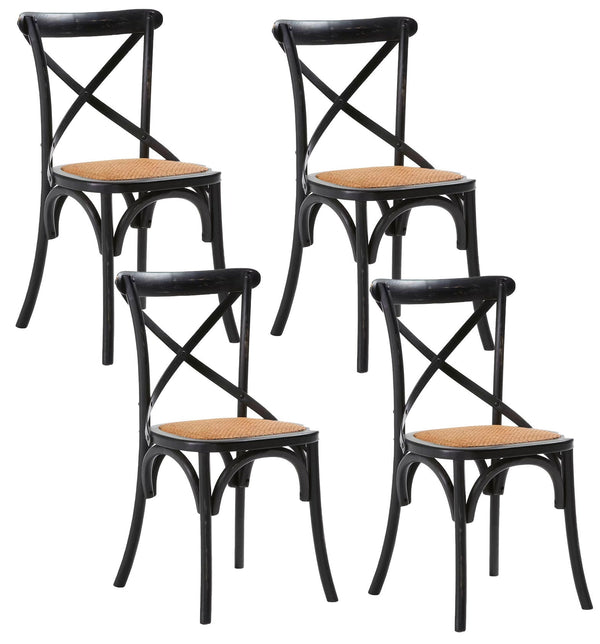 Set 4 Sedie Seduta in paglia 80x50x52 cm in Legno di Faggio Pompei Wood Nero sconto