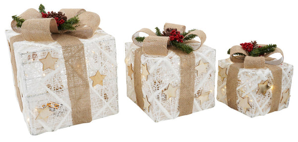 Set 3 Pacchi di Natale con LED in Plastica Oro con Stelle prezzo