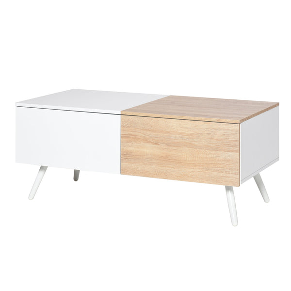 Tavolino Basso con 2 Cassetti 110x60x45 cm in MDF e Metallo Bianco e Rovere sconto