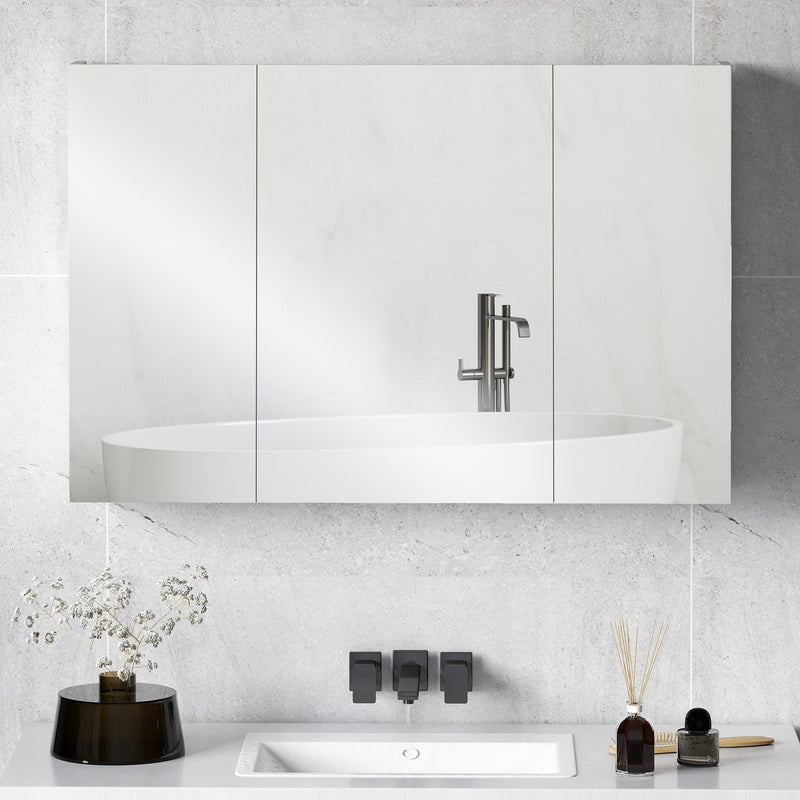 Specchio da Bagno Pensile a 3 Ante  90x13,5x60 cm Rivestimento in Melamina Bianco  