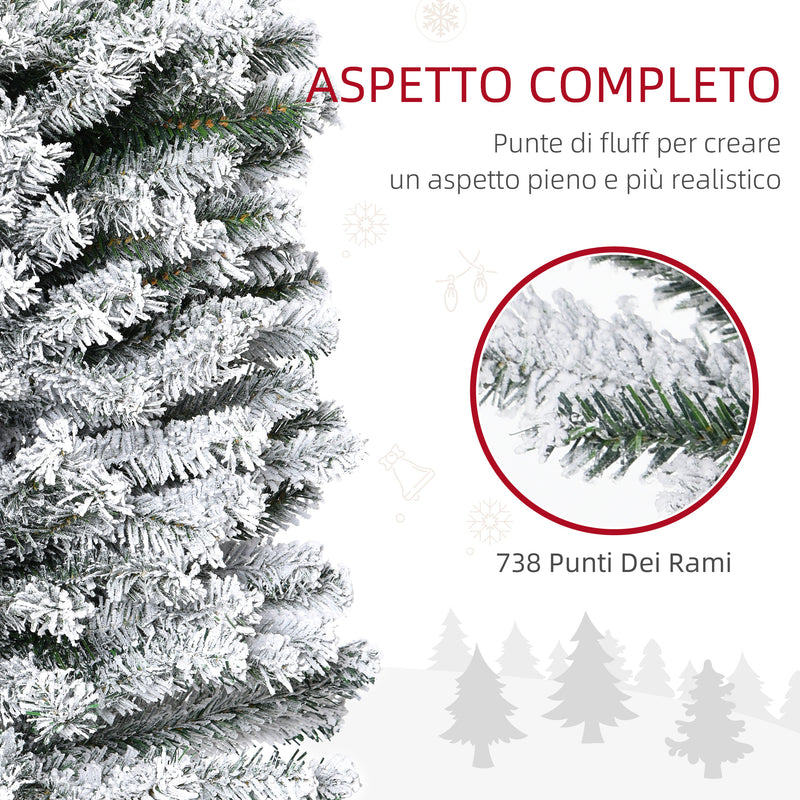 Albero di Natale Innevato Slim 225 cm 738 Rami Effetto Neve in PP e Acciaio Inox Verde  