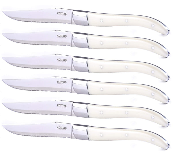 online Set 6 Coltelli da Bistecca Lama Seghettata Manico in Acrilico ACR Avorio