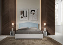 Letto Matrimoniale con Rete e Contenitore Alzata Comoda Struttura Bianco Frassico e Testata in Microfibra Grace Azzurro Varie Misure
