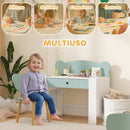 Banco Scuola con Sedia per Bambini Schienale a Orsetto Età 3-8 Anni in MDF e Legno Verde   