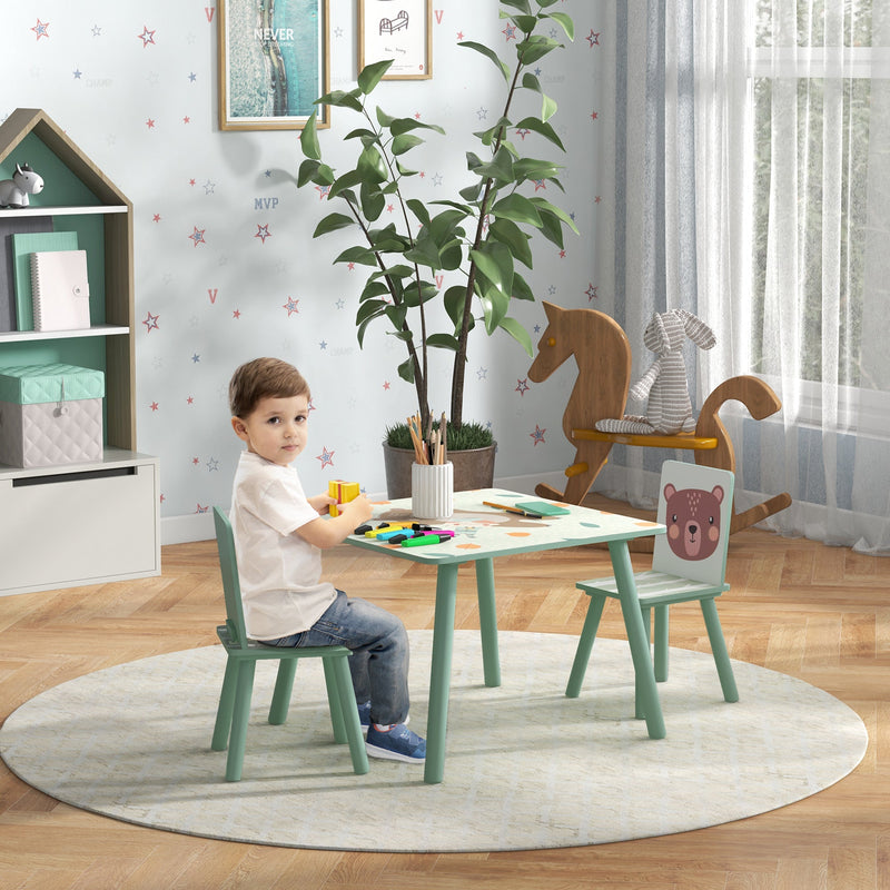 Tavolo E Sedie Per Bambini Jude – Set Quadrato Verde Con Gambe In Pino, Per Attività Creative Dai 3 Ai 7 Anni