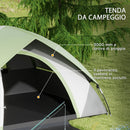 Tenda da Campeggio 2 Posti con Finestra a Rete 210x110x150 cm in Poliestere e Fibra di Vetro Grigio e Verde