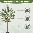 Pianta Artificiale Olivo Alta 150 cm con 720 Foglie e 32 Olive per Interni con Vaso in Plastica e Seta Verde  