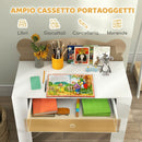 Set Scrivania 80x41x74,5 cm per Bambini 3-8 Anni con Cassetto e Sedia con Schienale a Orsetto in MDF e Legno di Pino Color Legno      