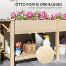 Fioriera Rialzata 207x59x78 cm con Tavolino Laterale e Ripiano Inferiore in Legno di Abete   